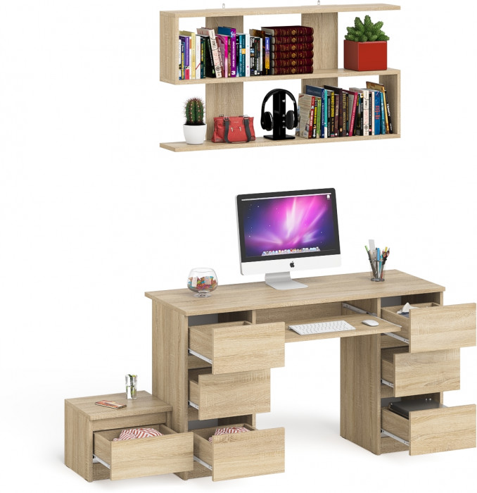 Мори Стол компьютерный МС-2 + Тумба ТМП400.1 + Полка 1200, цвет дуб сонома, ШхГхВ 175,8х50х209,6 см., универсальная сборка
