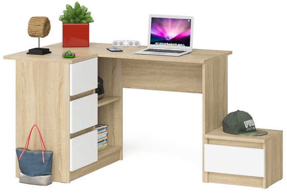 Мори компьютерный стол МС-16 левый + Тумба ТМП400.1, дуб сонома/белый