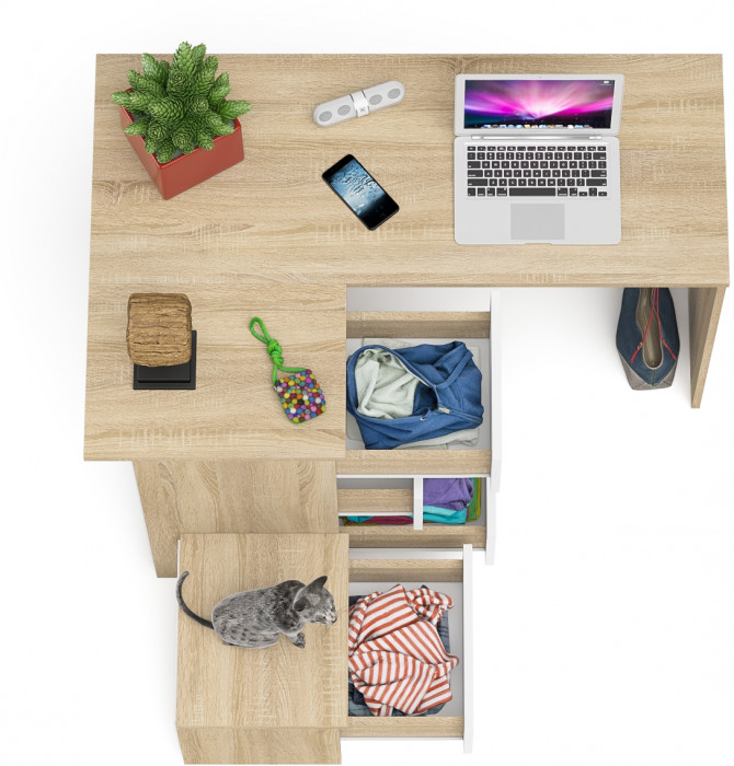 Мори компьютерный стол МС-16 левый + Тумба ТМП400.1, дуб сонома/белый