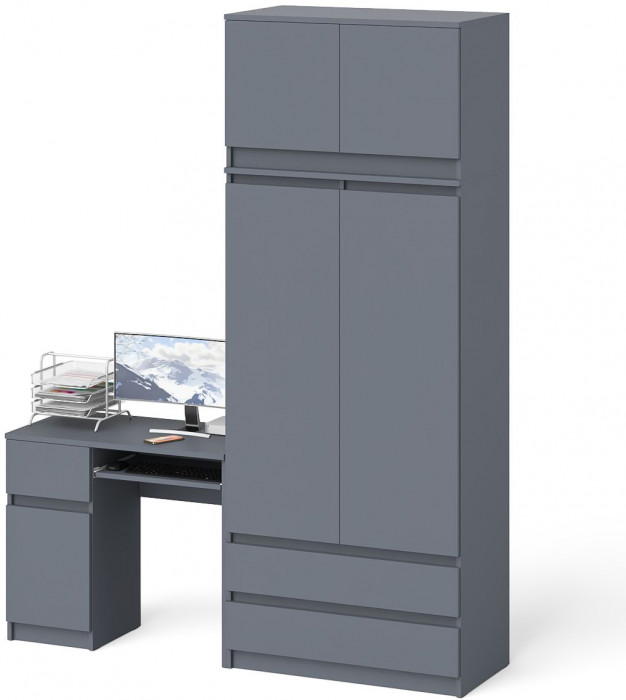 Мори Стол компьютерный МС-1 левый + Шкаф МШ900.1 + Антресоль МА900.1, цвет графит, ШхГхВ 180,4х50,4х234,2 см., выдвижной ящик слева, НЕ универс. сб.