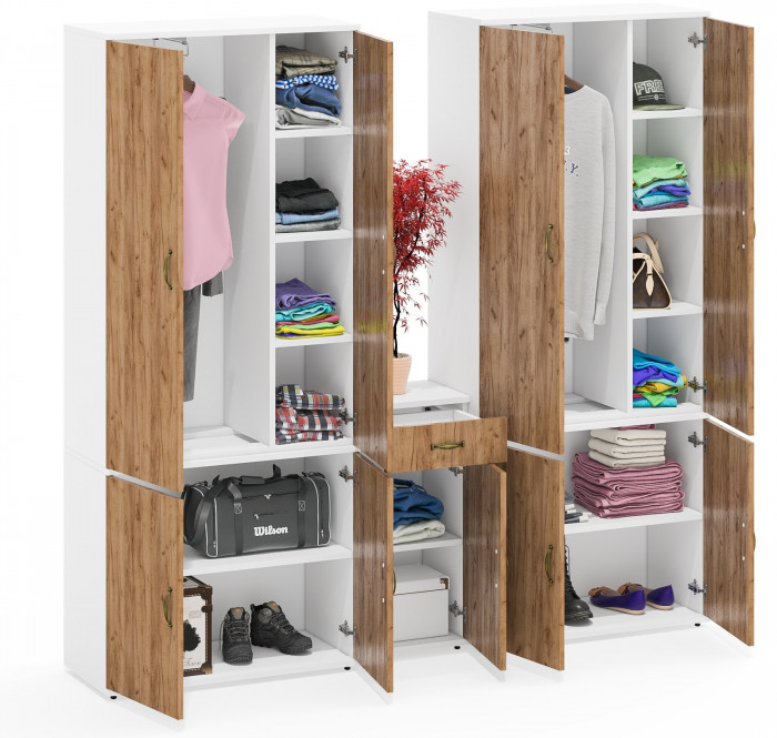 Лидер-8 Шкаф МД 20Б + Шкаф МД 20Б + Тумба МД 3.15, цвет белый шагрень/крафт золото, ШхГхВ 200х37,5х190 см., НЕ универсальная сборка