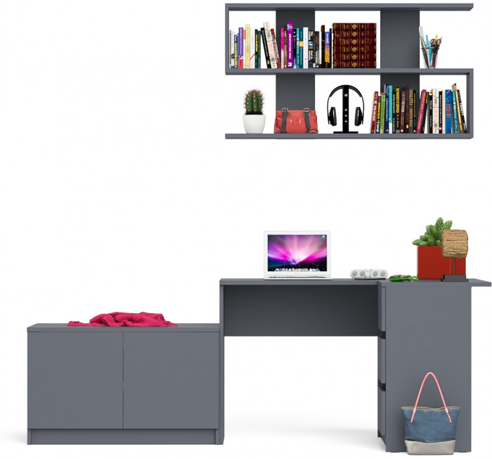 Мори Стол компьютерный МС-16 правый + Тумба МА900.1 + Полка 1200, цвет графит, ШхГхВ 214,8х84,9х209,6 см., НЕ универсальная сборка