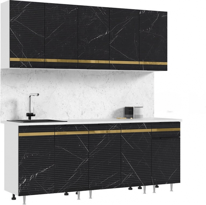 Кухня МДФ Милена 2000 (Белый, Мрамор белый софт/Мрамор блэк софт, Антарес)