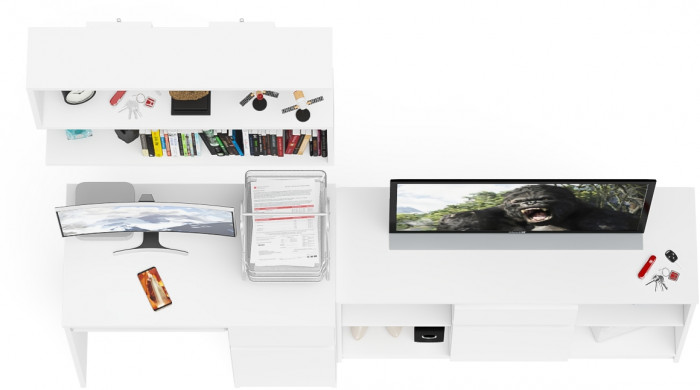 Мори компьютерный стол МС-1 правый + Тумба МТВ1204.1 + Полка 900, белый