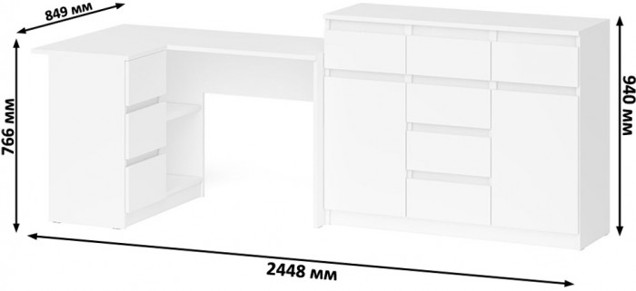 Мори компьютерный стол МС-16 левый + Комод МК1200.4, белый