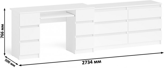 Мори компьютерный стол МС-2 + Комод МК1380.6, белый