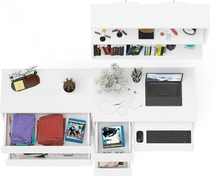 Мори компьютерный стол МС-6 левый + Комод МК800.1 + Полка 900, белый