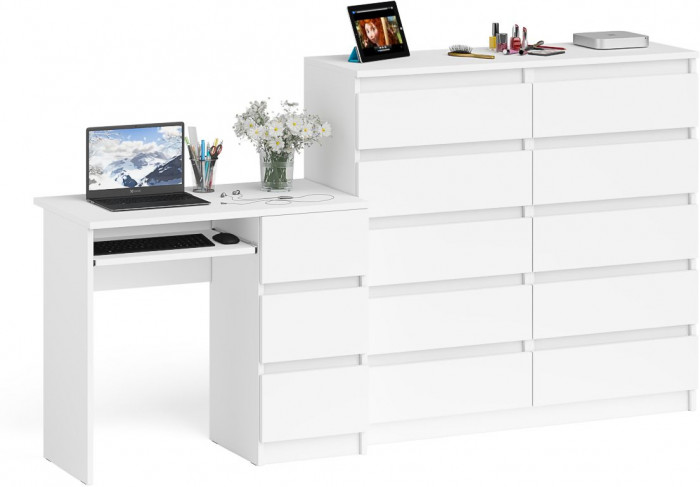 Мори компьютерный стол МС-6 правый + Комод МК1200.10, белый