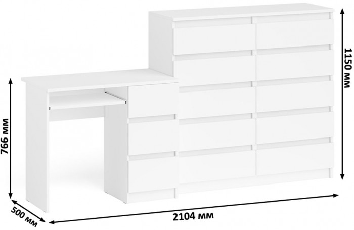 Мори компьютерный стол МС-6 правый + Комод МК1200.10, белый
