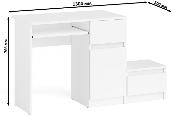 Мори компьютерный стол МС-1 правый + Тумба ТМП400.1, белый