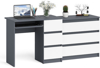 Мори компьютерный стол МС-6 правый + Комод МК800.1, графит/белый