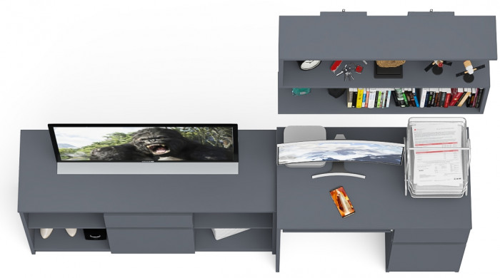 Мори компьютерный стол МС-1 правый + Тумба МТВ1204.1 + Полка 900, графит