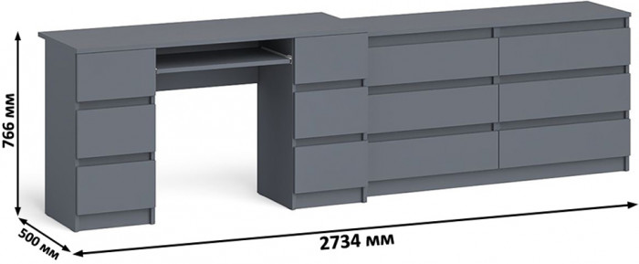 Мори компьютерный стол МС-2 + Комод МК1380.6, графит