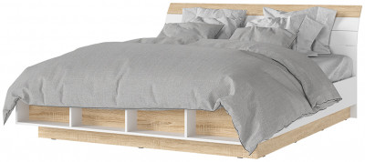 САНСА КР-03 Кровать 1.8х2.0 Фасад ДУБ СОНОМА/Корпус БЕЛЫЙ,ДУБ СОНОМА