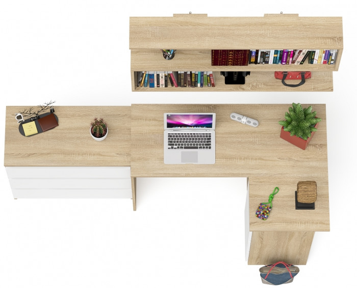 Мори компьютерный стол МС-16 правый + Комод МК800.1 + Полка 1200, дуб сонома/белый
