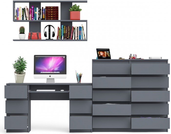 Мори компьютерный стол МС-2 + Комод МК1200.10 + Полка 1200, графит
