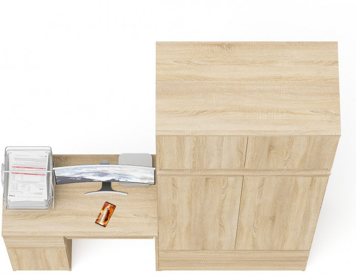 Мори Стол компьютерный МС-1 левый + Шкаф МШ900.1 + Антресоль МА900.1, цвет дуб сонома, ШхГхВ 180,4х50,4х234,2 см., выдвиж. ящик слева, НЕ универс. сб.