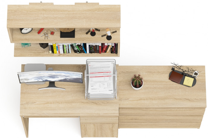 Мори Стол компьютерный МС-1 правый + Комод МК800.1 + Полка 900, цвет дуб сонома, ШхГхВ 170,4х50х209,6 см., НЕ универсальная сборка