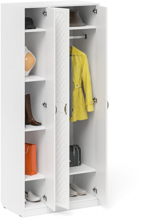 Прихожая П-6-500 Шкаф + Пенал, цвет белая шагрень/фасады МДФ белое дерево фрезеровка ромб, ШхГхВ 90х50х210 см., универсальная сборка