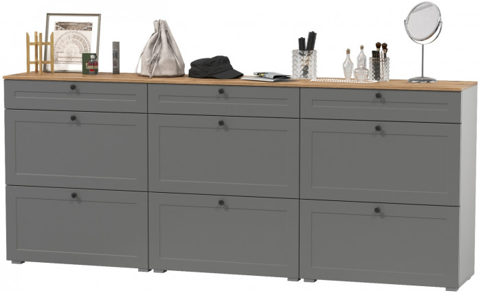 Остин 16.121 Тумба для обуви + 16.121 Тумба для обуви + 16.121 Тумба для обуви, серый графит/дуб крафт золотой