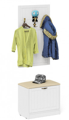 Прихожая П-6 Тумба + Вешалка, белая шагрень/фасады МДФ белое дерево фрезеровка прованс