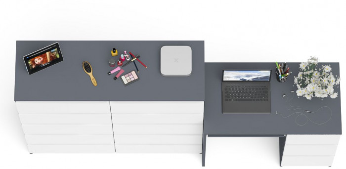 Мори компьютерный стол МС-6 правый + Комод МК1200.10, графит/белый