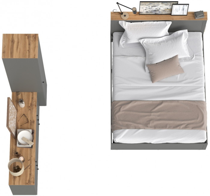 Остин 11.53 Кровать + ортопед + 13.225 Шкаф-пенал + 16.240 Комод, серый графит/дуб крафт золотой