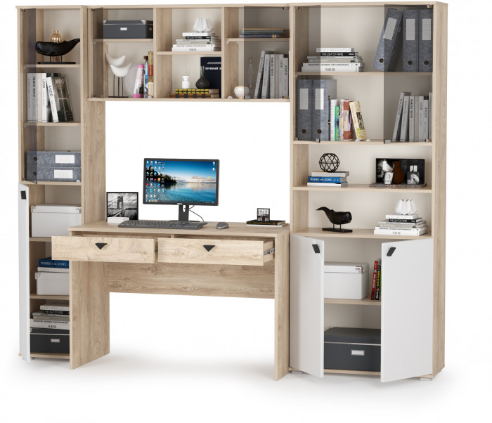 КР100 Бостон № 30, цвет дуб эндгрейн элегантный/фасады МДФ милк рикамо софт, 13.155+12.69+10.51+13.156, ШхГхВ 230,6х57,2х194,4 см., ун. сборка