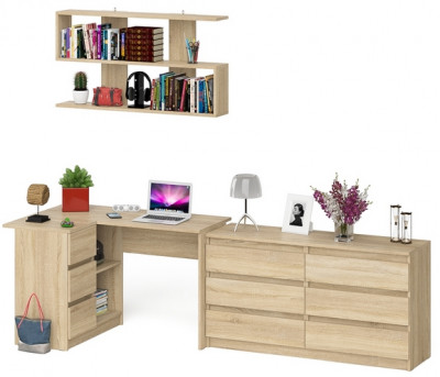 Мори компьютерный стол МС-16 левый + Комод МК1380.6 + Полка 1200, дуб сонома