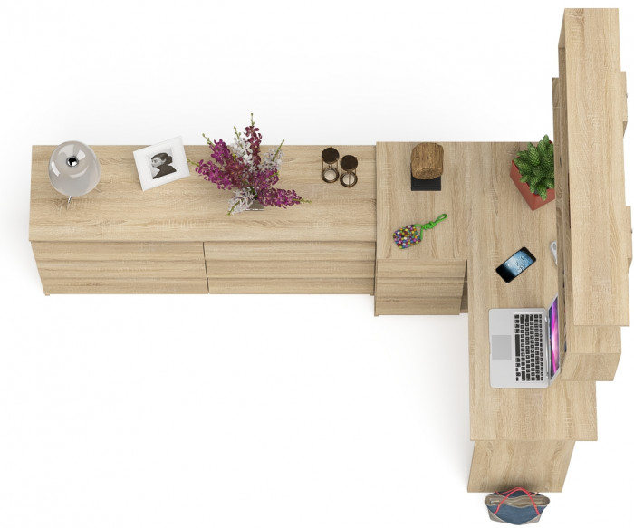 Мори компьютерный стол МС-16 левый + Комод МК1380.6 + Полка 1200, дуб сонома