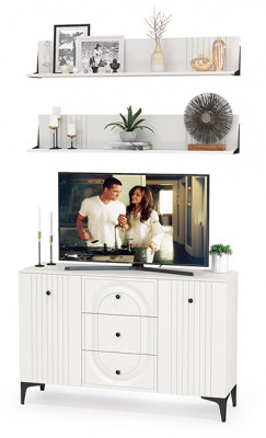 Валенсия Гостиная № 089, цвет ЛДСП белый шагрень/МДФ белый шагрень, ШхГхВ 133,2х38,4х225 см.