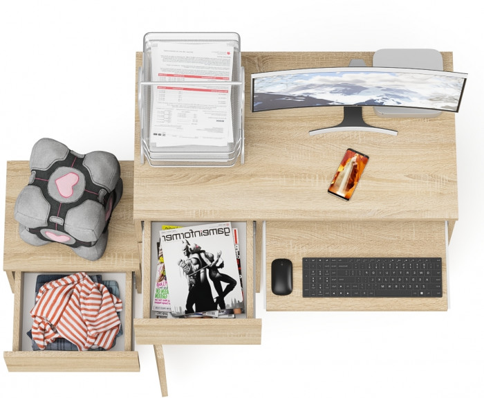 Мори компьютерный стол МС-1 левый + Тумба ТМП400.1, дуб сонома