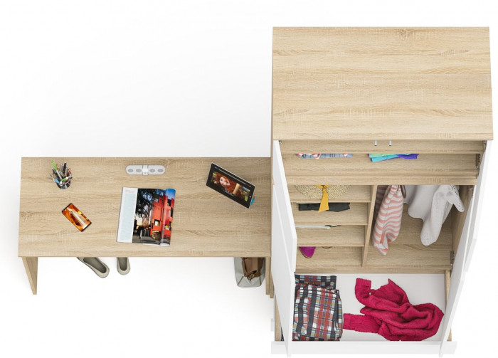 Мори письменный стол МСП1200.1 + Шкаф МШ900.1 + Антресоль МА900.1, дуб сонома/белый