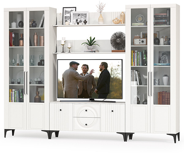 Валенсия Гостиная № 065, ЛДСП белый шагрень/МДФ белый шагрень