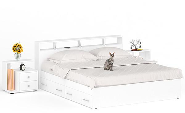 Камелия Кровать с ящиками 1800 + две тумбы, белый