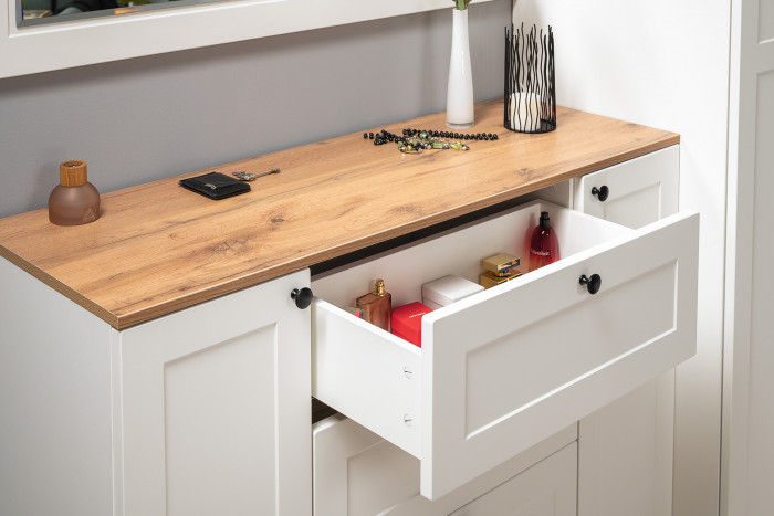 Остин Прихожая 15, цвет белый шагрень/дуб крафт золотой, ШхГхВ 200х54,3х229,6 см., универсальная сборка