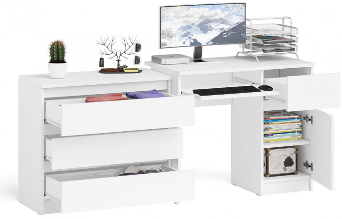 Мори Стол компьютерный МС-1 правый + Комод МК800.1, цвет белый, ШхГхВ 170,4х50х76,6 см., выдвижной ящик справа, НЕ универсальная сборка