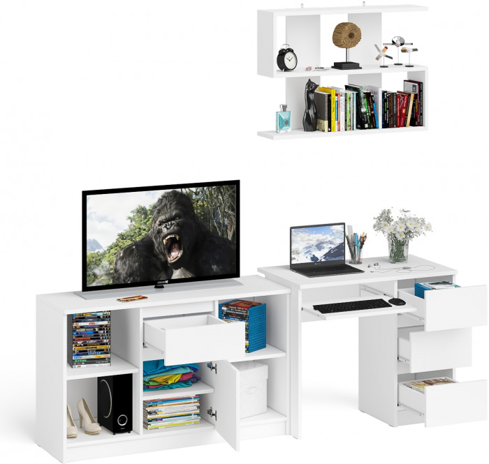 Мори Стол компьютерный МС-6 правый + Тумба МТВ1204.1 + Полка 900, цвет белый, ШхГхВ 210,4х50х209,6 см., НЕ универсальная сборка