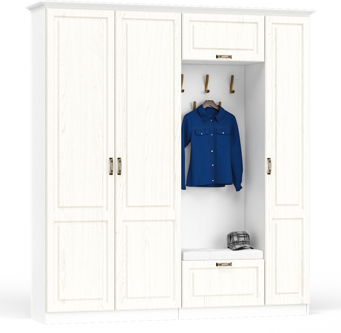 Ливерпуль Прихожая 13.21 + Шкаф для одежды + карниз 2000С, ясень ваниль/белый