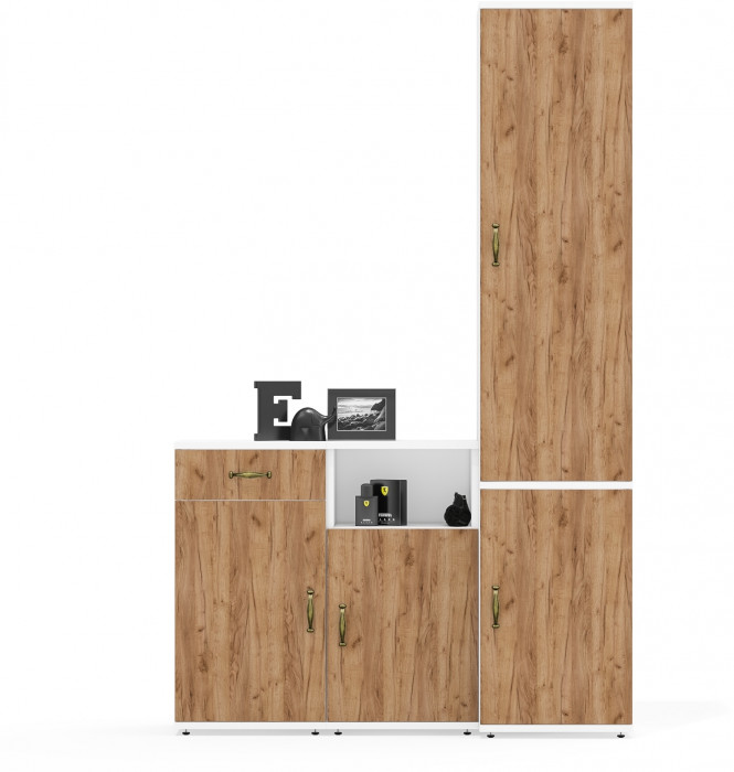 Лидер-8 Пенал МД 22Б + Тумба МД 3.15 + Тумба МД 3.19, белый шагрень/крафт золото