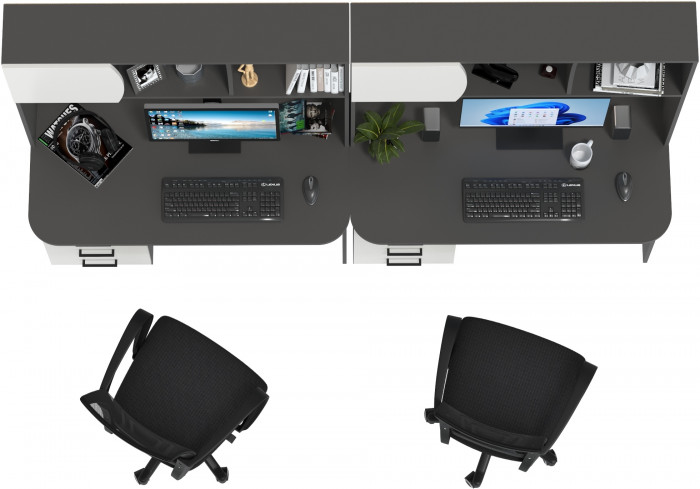 Два стола рабочих 6-0606 Сигма + два кресла 103 чёрных, цвет графит/белый, ШхГхВ 241х60,5х166 см., НЕ универсальная сборка