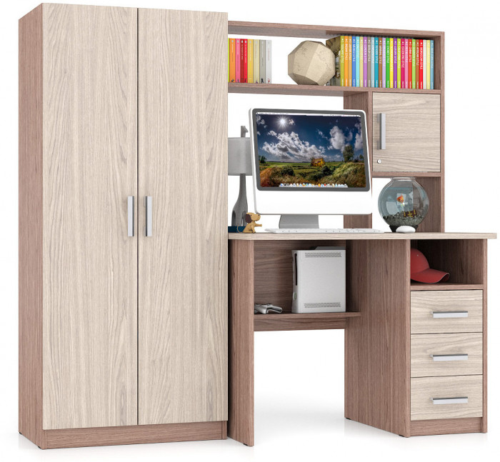 Стол компьютерный С-МД-СК9+Шкаф С-МД-СК9Ш, цвет ясень шимо светлый/ясень шимо тёмный, ШхГхВ 172х70х160 см., НЕ универсальная сборка