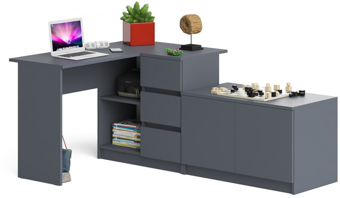 Мори Стол компьютерный МС-16 правый + Тумба МА900.1, цвет графит, ШхГхВ 214,8х84,9х76,6 см., выдвижные ящики справа, НЕ универсальная сборка