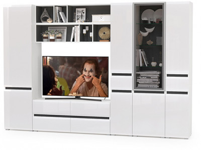 Сидней Комплектация № 035, корпус белый/чёрный/фасады МДФ белый глянец