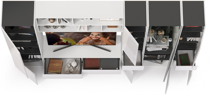 Сидней Комплектация № 035, корпус белый/чёрный/фасады МДФ белый глянец