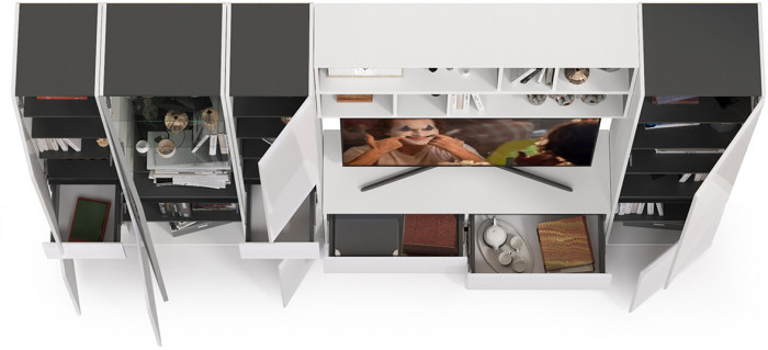 Сидней Комплектация № 035, корпус белый/чёрный/фасады МДФ белый глянец