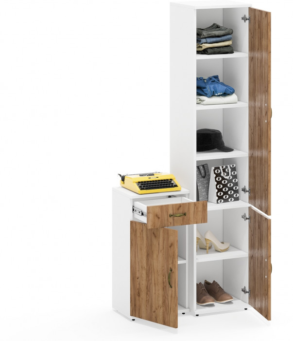 Лидер-8 Пенал МД 22Б + Тумба МД 3.15, белый шагрень/крафт золото