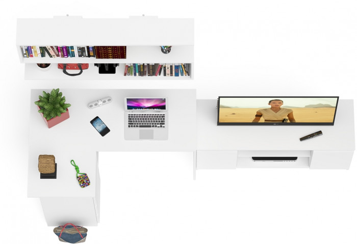 Мори компьютерный стол МС-16 левый + Тумба МТВ1200.1 + Полка 1200, белый