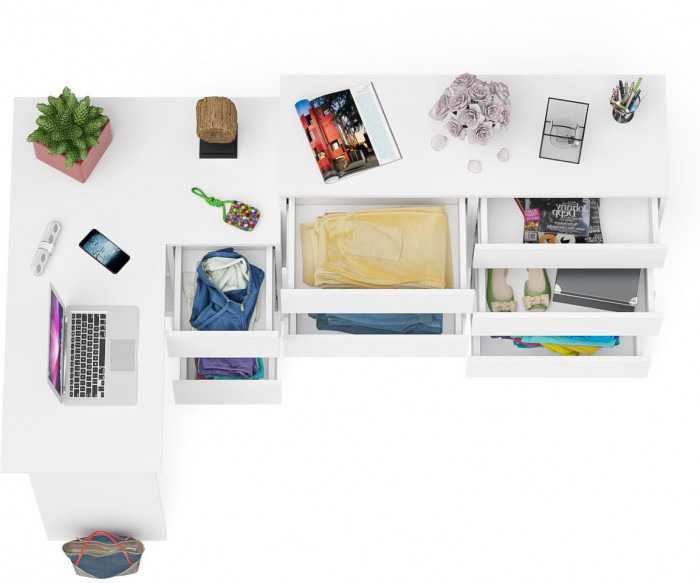 Мори компьютерный стол МС-16 правый + Комод МК1200.8, белый