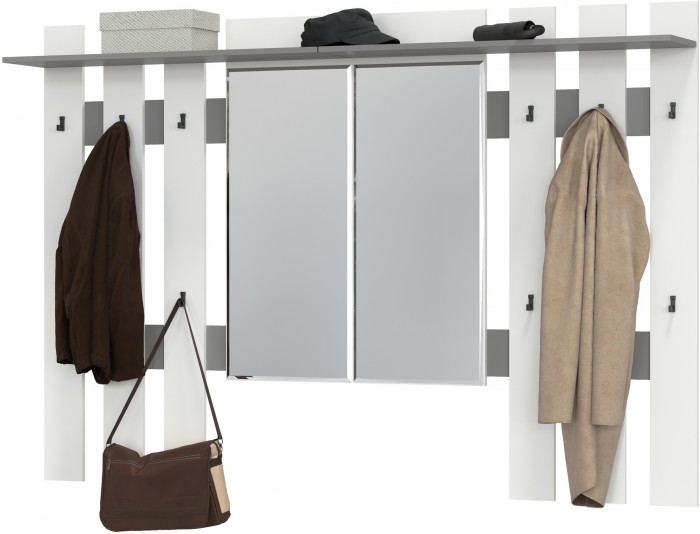 Лира ГК 2-3814+2-3814графбел Вешалка с зеркалом, графит/белый